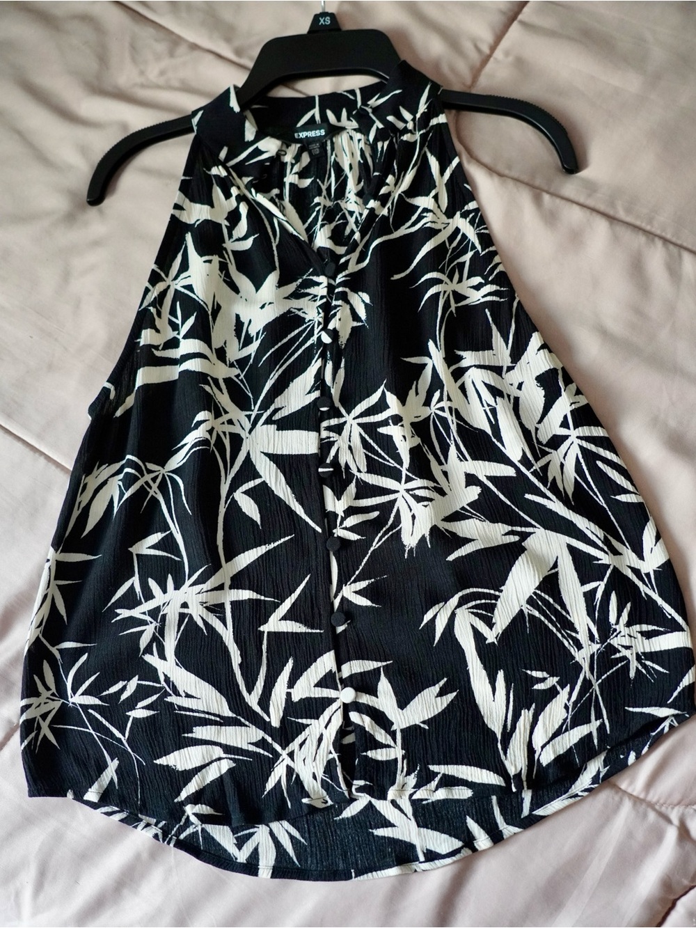 Express Black and White Botanical Halter Camisole -XXS